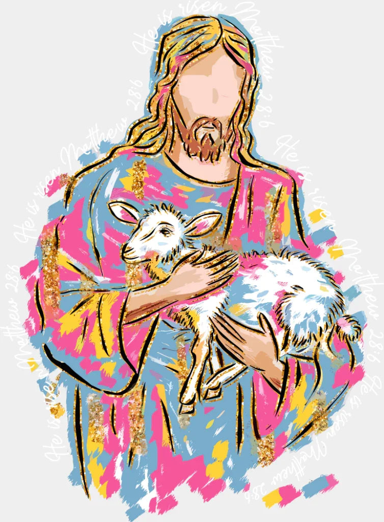 Jesus Holding A Lamb - Christianity DTF Transfer Adult Unisex - S & M (10’’) / Light Color Design (See Imaging)