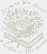 Jesus In Her Heart & Coffee In Her Hand - Christianity DTF Transfer Adult Unisex - S & M (10’’) / Light Color Design