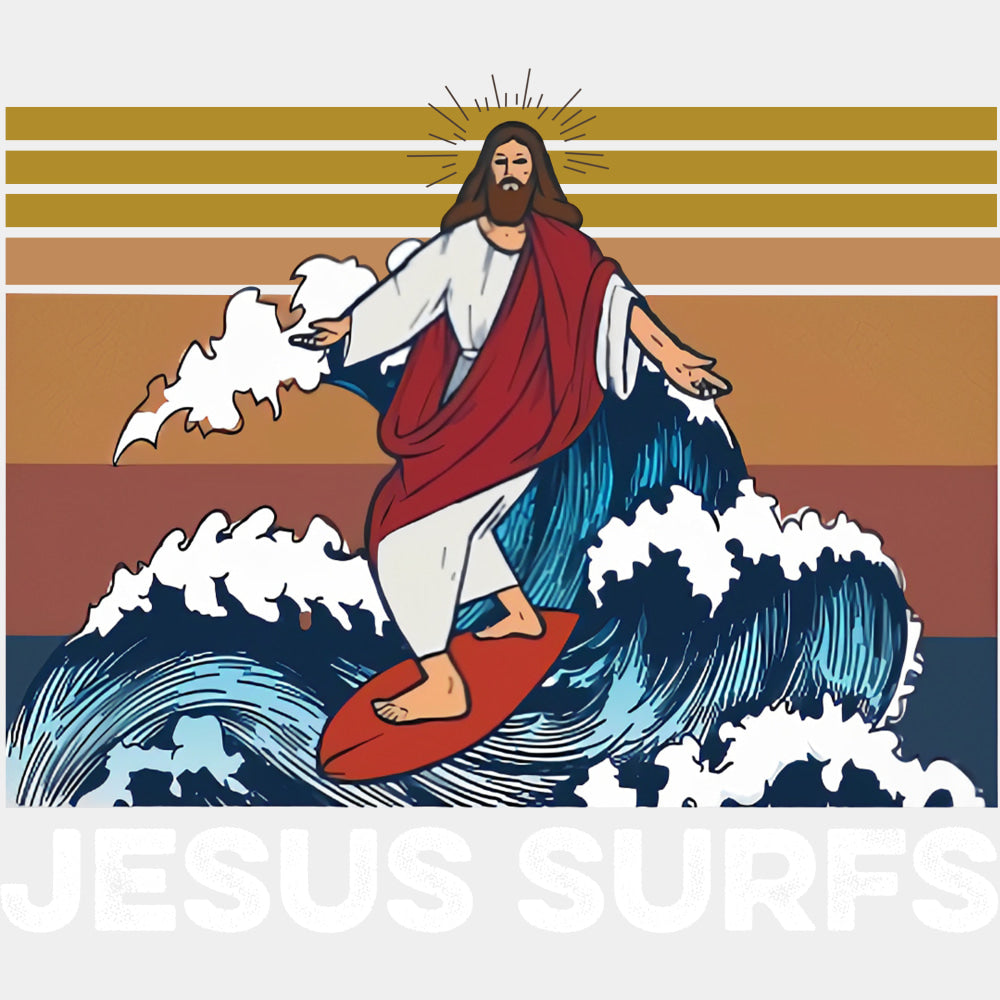 Jesus Surfs - Surfing DTF Transfers ready2transfer Light Color Design (See Imaging)