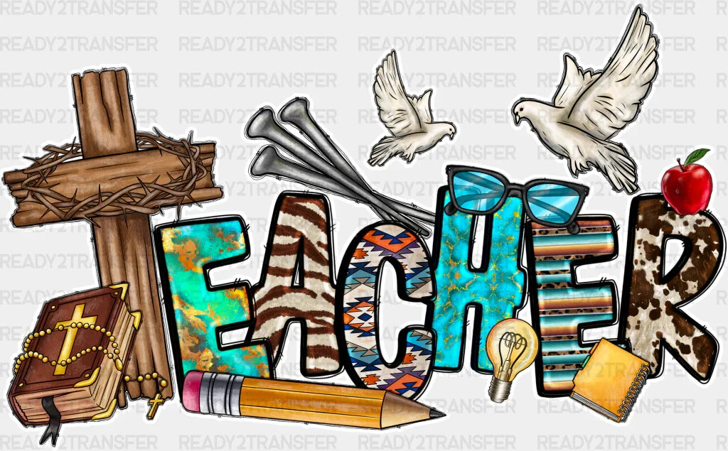 Jesus Teacher Design - Teachers Dtf Heat Transfer Adult Unisex S & M (10’’) / White