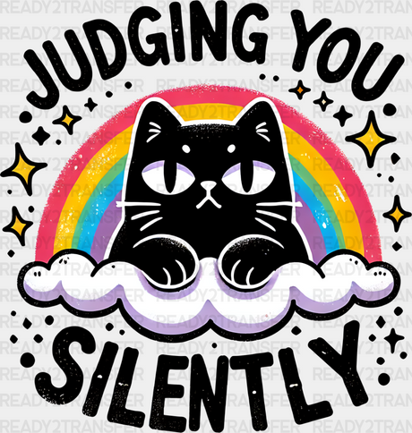 Judging You Silently Rainbow Cat Design - Cats Iron On Dtf Transfer Adult Unisex S & M (10’’) /