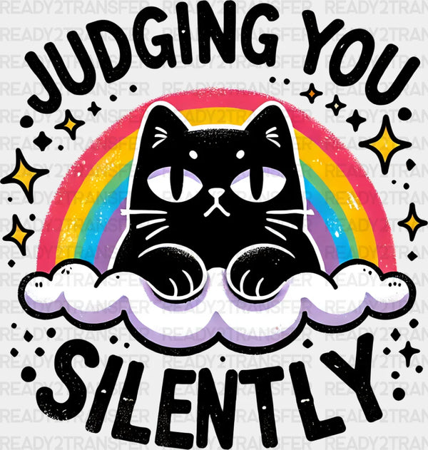 Judging You Silently Rainbow Cat Design - Cats Iron On DTF Transfer
