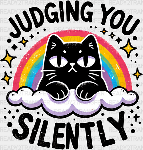 Judging You Silently Rainbow Cat Design - Cats Iron On Dtf Transfer Adult Unisex S & M (10’’) /