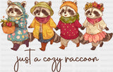 Just A Cozy Raccoon Fall DTF Transfer Adult Unisex S & M (10’’) / Dark Color Design (See Imaging)