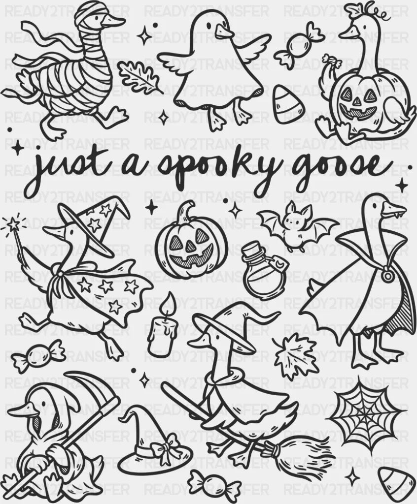 Just A Spooky Goose Black, Brown and White Design - Halloween DTF Transfer ready2transfer Dark Color Design (See Imaging)