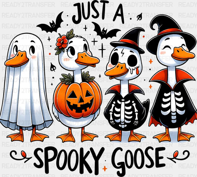 Just A Spooky Goose Black & White Design - Halloween DTF Transfer ready2transfer Dark Color Design (See Imaging)
