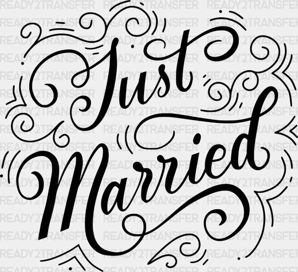 Just Married Curly Design - Honeymoon Iron On DTF Transfer