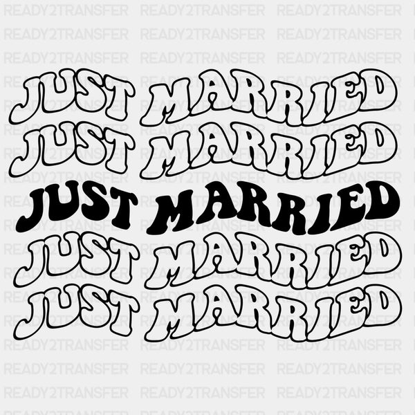 Just Married Wavy B&W - Honeymoon DTF Transfers