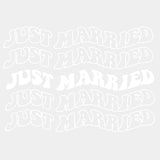 Just Married Wavy B&W - Honeymoon DTF Transfers ready2transfer Light Color Design (See Imaging)