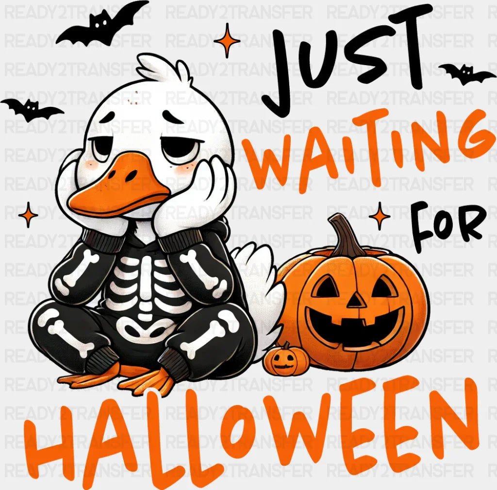 Just Waiting For Halloween Goose Halloween DTF Transfer Adult Unisex S & M (10’’) / Dark Color Design (See Imaging)