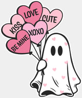 Kiss Love Be Mine Ghost - Valentine’s Day DTF Transfer Adult Unisex - S & M (10’’) / Light Color Design (See Imaging)