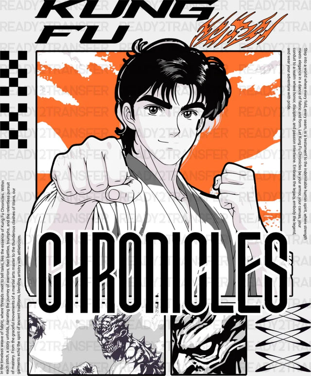 Kung Fu Chronicles - Anime Dtf Heat Transfer Adult Unisex S & M (10’’) / Dark Color Design (See