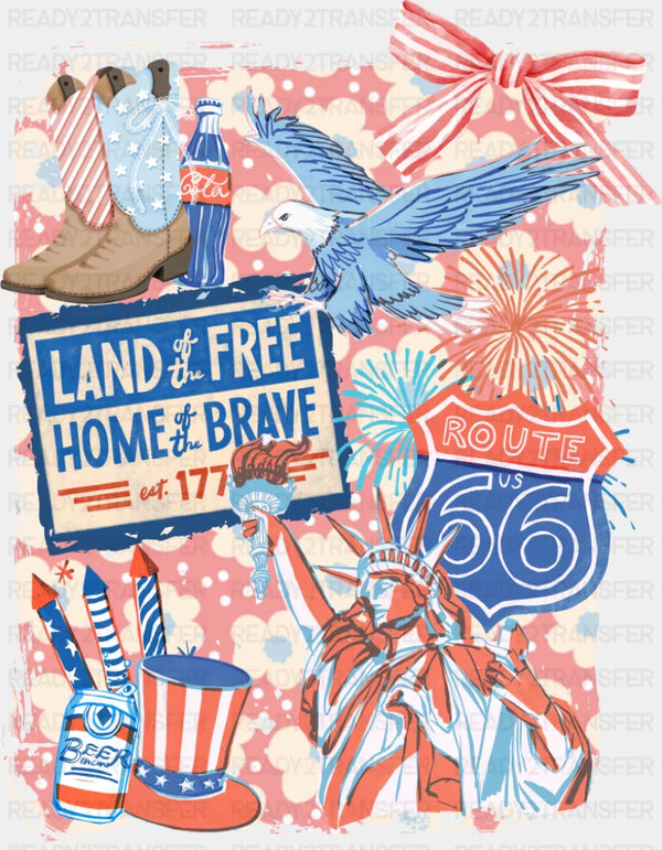 Land Of The Free Home Of The Brave Pink Design - 4th Of July DTF Transfer