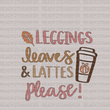 Leggings Leaves & Lattes Please DTF Transfer - ready2transfer