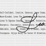 Leo B&W - Zodiacs & Horoscopes DTF Transfers - Adult Unisex - S & M (10’’) / Dark Color Design (See Imaging)