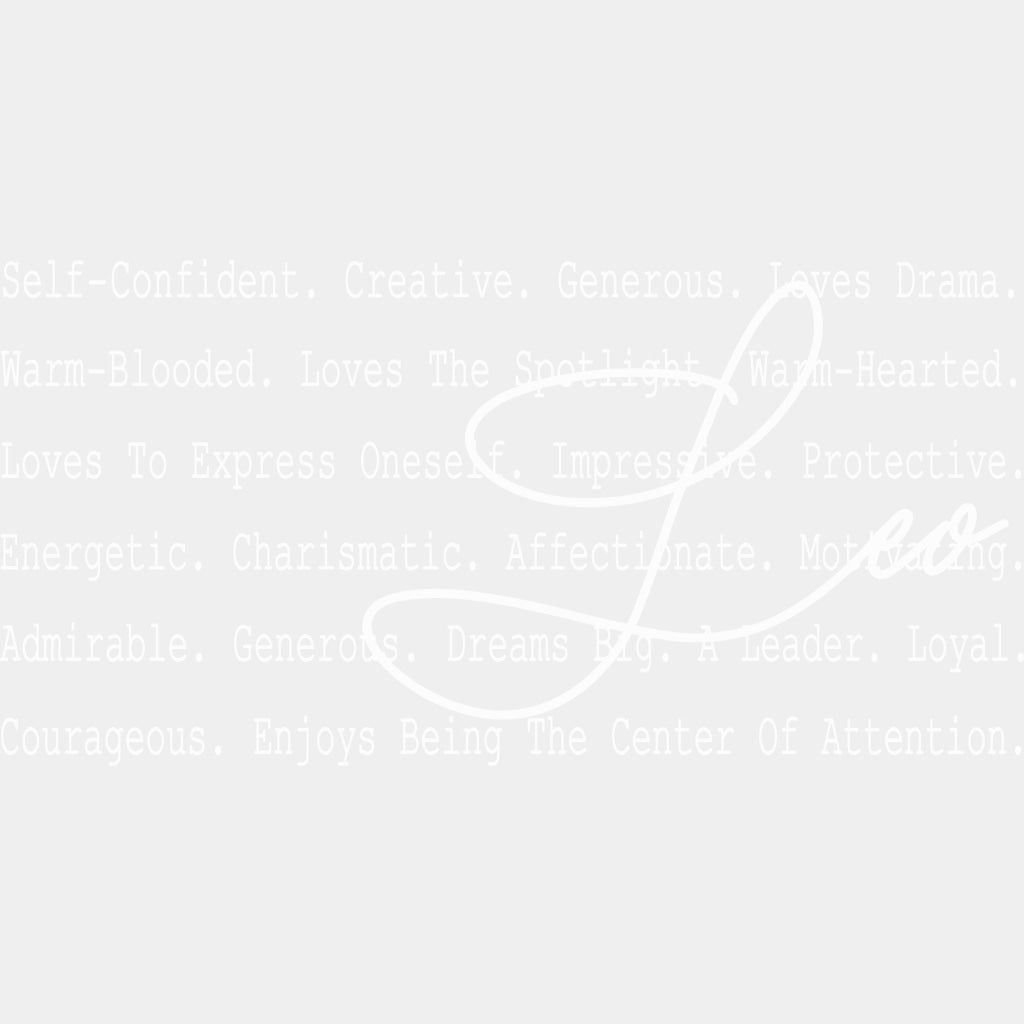Leo B&W - Zodiacs & Horoscopes DTF Transfers - Adult Unisex - S & M (10’’) / Light Color Design (See Imaging)