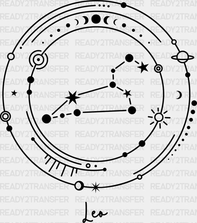 Leo Constellation Design - Zodiac Dtf Transfer Adult Unisex S & M (10’’) / Dark Color (See Imaging)