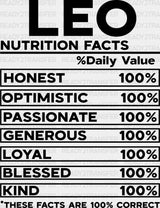 Leo Nutrition Facts - Zodiacs & Horoscopes Dtf Heat Transfer Adult Unisex S M (10’’) / Dark
