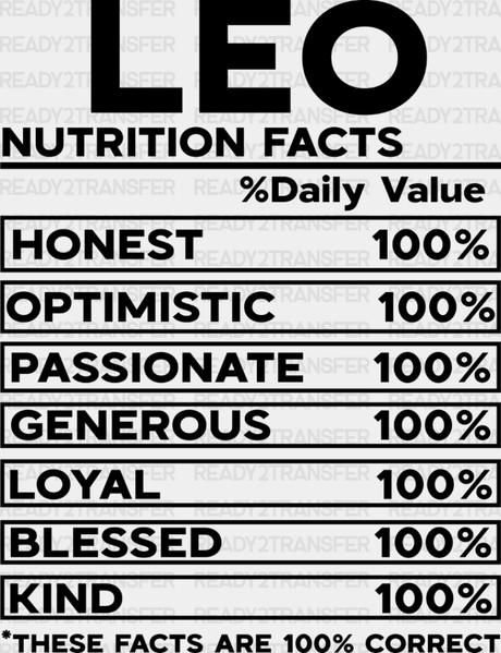 Leo Nutrition Facts - Zodiacs & Horoscopes Dtf Heat Transfer Adult Unisex S M (10’’) / Dark