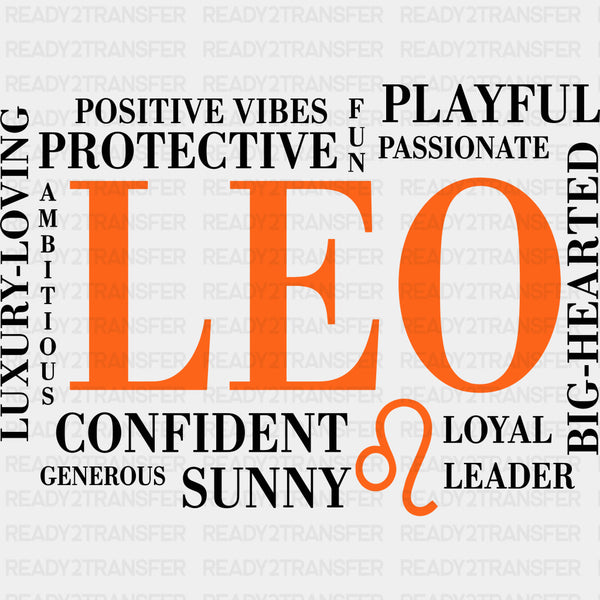 Leo Qualities, Orange, Horizontal - Zodiacs & Horoscopes DTF Transfers