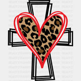 Leopard Heart Cross Easter Dtf Heat Transfer Design