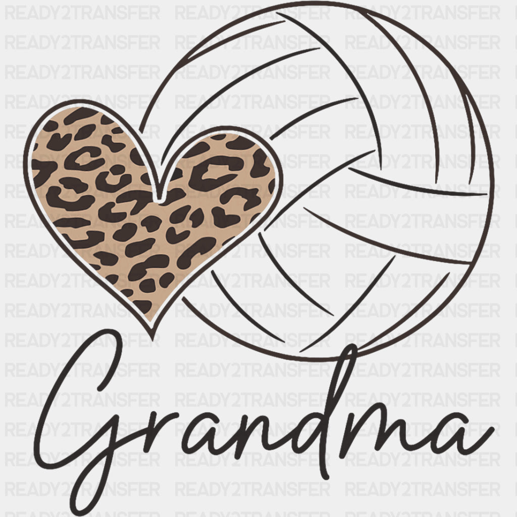Leopard Print Heart, Grandma - Volleyball DTF Transfers ready2transfer Dark Color Design (See Imaging)