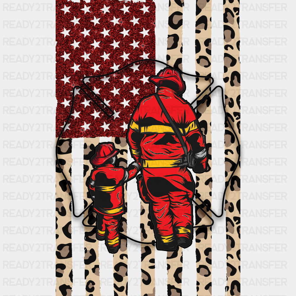 Leopard Print US Flag - Fire Department DTF Transfers ready2transfer Dark Color Design (See Imaging)