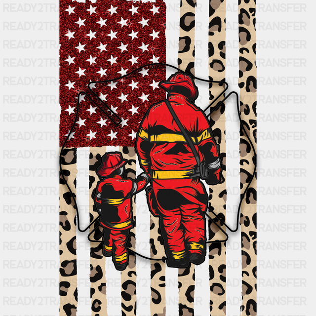 Leopard Print US Flag - Fire Department DTF Transfers ready2transfer Dark Color Design (See Imaging)