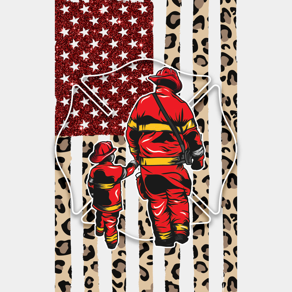 Leopard Print US Flag - Fire Department DTF Transfers ready2transfer Light Color Design (See Imaging)