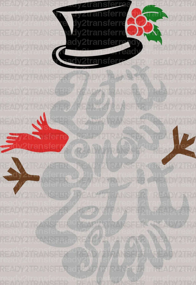 Let It Snow Snowman DTF Transfer ready2transfer Black