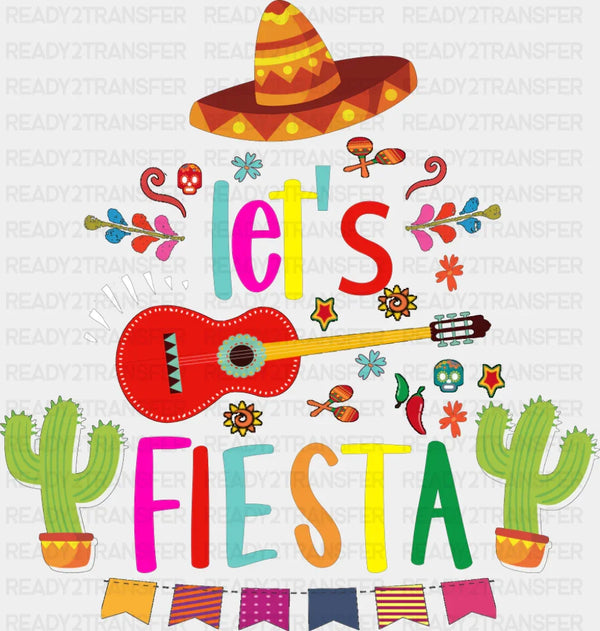 Let's Fiesta Guitar Hat Cactuses - Cinco De Mayo DTF Transfer