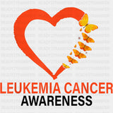 Leukemia Cancer, Orange Heart & Butterflies - Leukemia DTF Transfers ready2transfer Dark Color Design (See Imaging)