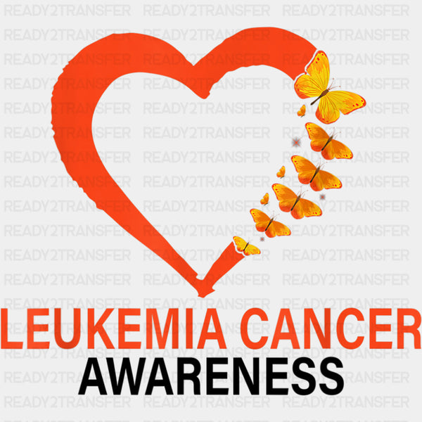 Leukemia Cancer, Orange Heart & Butterflies - Leukemia DTF Transfers