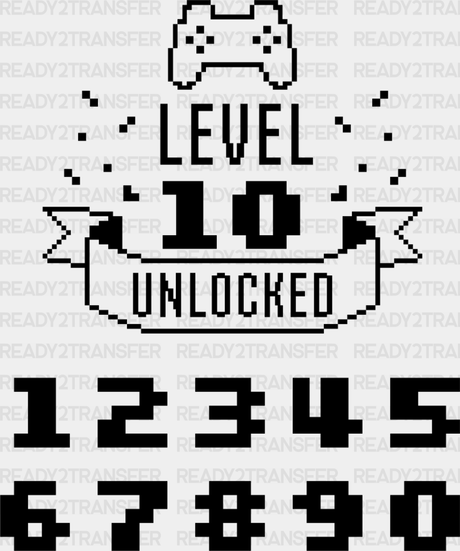 Level 10 Unlocked - Video Game Dtf Heat Transfer Adult Unisex S & M (10’’) / Dark Color Design