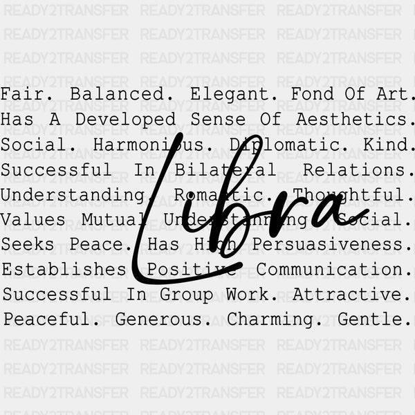 Libra B&W - Zodiacs & Horoscopes DTF Transfers