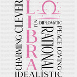 Libra Qualities Pink - Zodiacs & Horoscopes DTF Transfers - Adult Unisex - S & M (10’’) / Dark Color Design (See