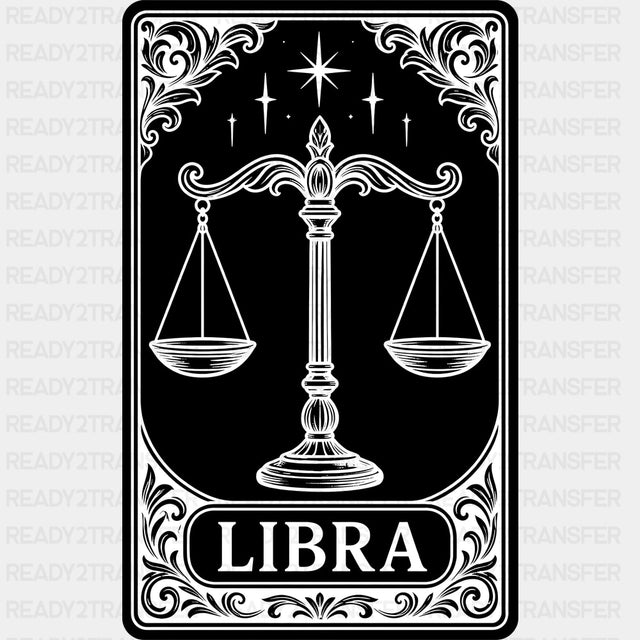 Libra Tarot Card - Zodiacs & Horoscopes DTF Transfers - Adult Unisex - S & M (10’’) / Dark Color Design (See Imaging)