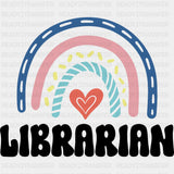 Librarian Rainbow & Heart - Librarian DTF Transfers Adult Unisex - S & M (10’’) / Dark Color Design (See Imaging)