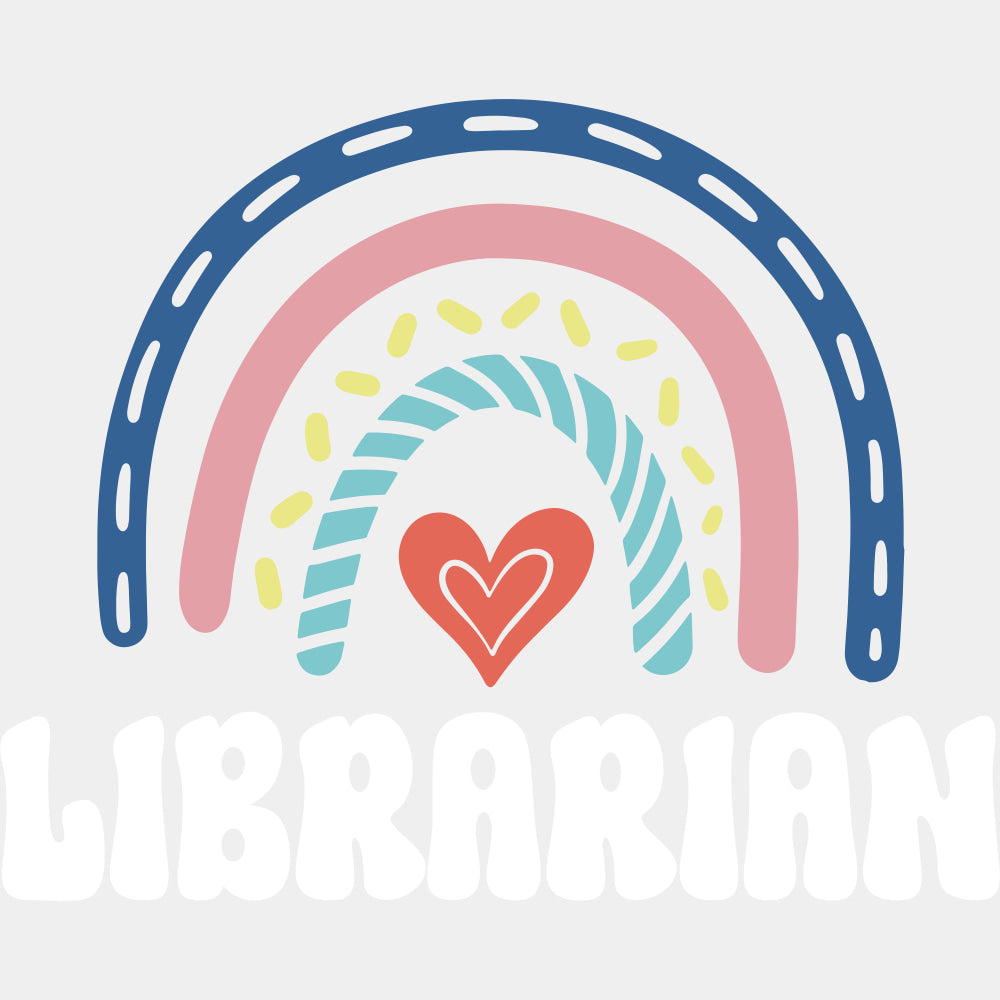 Librarian Rainbow & Heart - Librarian DTF Transfers Adult Unisex - S & M (10’’) / Light Color Design (See Imaging)