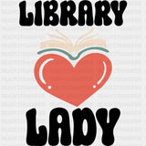 Library Lady Pink Heart - Librarian DTF Transfers Adult Unisex - S & M (10’’) / Dark Color Design (See Imaging)