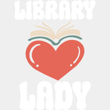 Library Lady Pink Heart - Librarian DTF Transfers Adult Unisex - S & M (10’’) / Light Color Design (See Imaging)