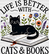 Life Is Better With Cats And Books - Iron On Dtf Transfer Adult Unisex S & M (10’’) / Dark