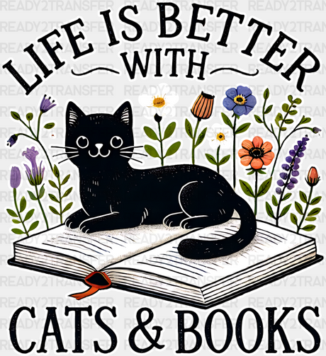 Life Is Better With Cats And Books - Iron On Dtf Transfer Adult Unisex S & M (10’’) / Light