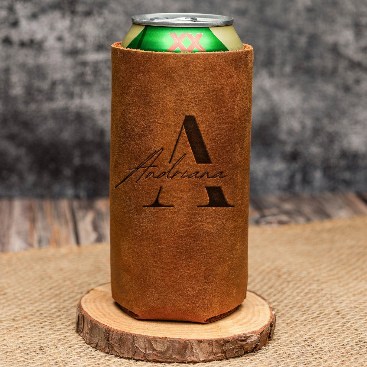 Custom Engraved Leather Can Holder