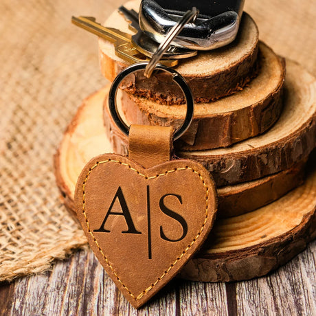 Custom Engraved Leather Keychain – Heart Transfer Kingdom
