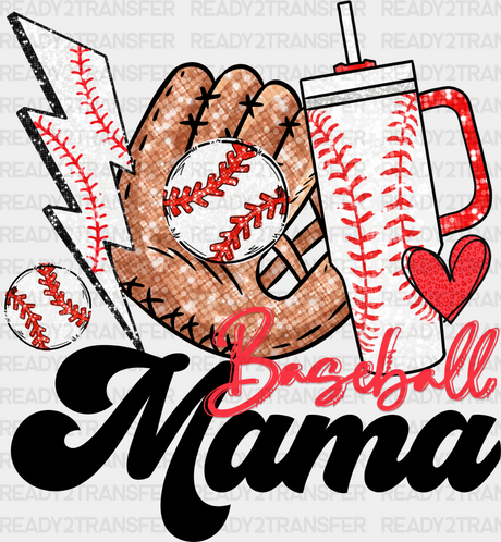 Lightning Glove And Cup Baseball Mama Design - Dtf Heat Transfer Adult Unisex S & M (10’’) / Black