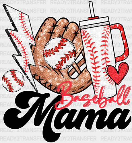 Lightning Glove And Cup Baseball Mama Design - Dtf Heat Transfer Adult Unisex S & M (10’’) / White