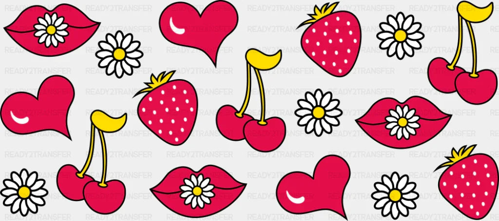 Lips Cherries Strawberries - General Cup Wrap UV Sticker Permanent UV DTF Decal