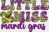 Little Miss Mardi Gras Fleur de Lis - Mardi Gras DTF Transfer Adult Unisex - S & M (10’’) / Dark Color Design (See
