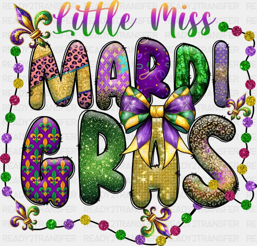 Little Miss Mardi Gras Gemstones - Mardi Gras DTF Transfer Adult Unisex - S & M (10’’) / Dark Color Design (See Imaging)